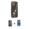 MARSİLYAN™- iPhone 12 Pro Max Kılıf Nova Işık Prime - Siyah 34D Izgaralı Cam + Neon Fosforlu Kamera Lens - TU