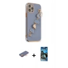 MARSİLYAN™- iPhone 12 Pro Max Kılıf Nova Işık Prime - Siyah 34D Izgaralı Cam + Renkli Kamera Lens Koruma Cam - TU