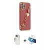 MARSİLYAN™- iPhone 12 Pro Max Kılıf Nova Işık Prime - Siyah 3D Antistatik Cam Ekran Koruyucu + Gold Shine Kamera Lens