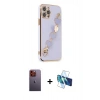MARSİLYAN™- iPhone 12 Pro Max Kılıf Nova Işık Prime - Siyah 3D Antistatik Cam Ekran Koruyucu + Neon Fosforlu Kamera Lens - TU