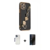 MARSİLYAN™- iPhone 12 Pro Max Kılıf Nova Işık Prime - Siyah 3D Antistatik Hayalet Cam Ekran Koruyucu + Lacivert Shine Kamera Lens