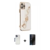MARSİLYAN™- iPhone 12 Pro Max Kılıf Nova Işık Prime - Siyah 3D Antistatik Hayalet Cam Ekran Koruyucu + Lacivert Shine Kamera Lens