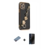 MARSİLYAN™- iPhone 12 Pro Max Kılıf Nova Işık Prime - Siyah 3D Antistatik Hayalet Cam Ekran Koruyucu + Pembe Shine Kamera Lens Koruma Cam