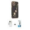 MARSİLYAN™- iPhone 12 Pro Max Kılıf Nova Işık Prime - Siyah 5D Eko Cam Ekran Koruyucu + Shine Kamera Lens - GD