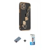 MARSİLYAN™- iPhone 12 Pro Max Kılıf Nova Işık Prime - Siyah 5D Eko Cam Ekran Koruyucu + Kırmızı Metal Kamera Lens Koruma Cam