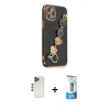 MARSİLYAN™- iPhone 12 Pro Max Kılıf Nova Işık Prime - Siyah 5D Eko Cam Ekran Koruyucu + Shine Kamera Lens - LT