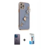 MARSİLYAN™- iPhone 12 Pro Max Kılıf Nova Işık Prime - Siyah 5D Eko Cam Ekran Koruyucu + Mavi Neon Fosforlu Kamera Lens