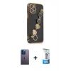 MARSİLYAN™- iPhone 12 Pro Max Kılıf Nova Işık Prime - Siyah 5D Eko Cam Ekran Koruyucu + Mavi Neon Fosforlu Kamera Lens