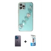 MARSİLYAN™- iPhone 12 Pro Max Kılıf Nova Işık Prime - Siyah 5D Eko Cam Ekran Koruyucu + Mavi Neon Fosforlu Kamera Lens
