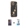 MARSİLYAN™- iPhone 12 Pro Max Kılıf Nova Işık Prime - Siyah 5D Eko Cam Ekran Koruyucu + Neon Fosforlu Kamera Lens - SI