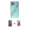 MARSİLYAN™- iPhone 12 Pro Max Kılıf Nova Işık Prime - Siyah Bilvis Hayalet Cam Ekran Koruyucu + Neon Fosforlu Kamera Lens - BZ