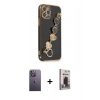 MARSİLYAN™- iPhone 12 Pro Max Kılıf Nova Işık Prime - Siyah Bilvis Hayalet Cam Ekran Koruyucu + Neon Fosforlu Kamera Lens - BZ
