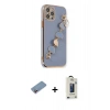 MARSİLYAN™- iPhone 12 Pro Max Kılıf Nova Işık Prime - Siyah Bilvis Hayalet Cam Ekran Koruyucu + Pembe Shine Kamera Lens Koruma Cam
