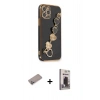 MARSİLYAN™- iPhone 12 Pro Max Kılıf Nova Işık Prime - Siyah Bilvis Hayalet Cam Ekran Koruyucu + Shine Kamera Lens Koruma Cam - SABE