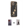 MARSİLYAN™- iPhone 12 Pro Max Kılıf Nova Işık Prime - Siyah Bilvis Hayalet Cam Ekran Koruyucu + Neon Fosforlu Kamera Lens - TU
