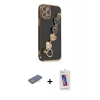 MARSİLYAN™- iPhone 12 Pro Max Kılıf Nova Işık Prime - Siyah Joko 5D Cam + Mavi Renkli Kamera Lens Koruma Cam