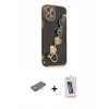 MARSİLYAN™- iPhone 12 Pro Max Kılıf Nova Işık Prime - Siyah Joko 5D Cam + Turuncu Renkli Kamera Lens Koruma Cam