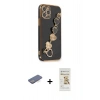 MARSİLYAN™- iPhone 12 Pro Max Kılıf Nova Işık Prime - Siyah Mat Seramik Nano Ekran Koruyucu + Mavi Renkli Kamera Lens Koruma Cam