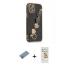 MARSİLYAN™- iPhone 12 Pro Max Kılıf Nova Işık Prime - Siyah Mat Seramik Nano Ekran Koruyucu + Pembe Shine Kamera Lens Koruma Cam