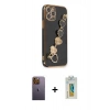 MARSİLYAN™- iPhone 12 Pro Max Kılıf Nova Işık Prime - Siyah Polymer Nano Ekran Koruyucu + Neon Fosforlu Kamera Lens - SI