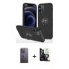 MARSİLYAN™- iPhone 12 Pro Max Kılıf Odak Form Prime - Şeffaf Temperli Cam Ekran Koruyucu + Neon Fosforlu Kamera Lens - BZ