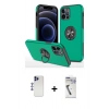 MARSİLYAN™- iPhone 12 Pro Max Kılıf Odak Form Prime - Şeffaf Uv Polymer Nano Ekran Koruyucu + Lacivert Shine Kamera Lens