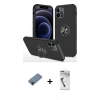 MARSİLYAN™- iPhone 12 Pro Max Kılıf Odak Form Prime - Şeffaf Uv Polymer Nano Ekran Koruyucu + Siyah Shine Kamera Lens Koruma Cam