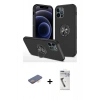 MARSİLYAN™- iPhone 12 Pro Max Kılıf Odak Form Prime - Şeffaf Uv Polymer Nano Ekran Koruyucu + Turuncu Renkli Kamera Lens Koruma Cam