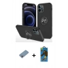 MARSİLYAN™- iPhone 12 Pro Max Kılıf Odak Form Prime - Siyah 18D Cam Ekran Koruyucu + Shine Kamera Lens Koruma Cam - GI