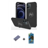 MARSİLYAN™- iPhone 12 Pro Max Kılıf Odak Form Prime - Siyah 18D Cam Ekran Koruyucu + Metal Kamera Lens Koruma Cam - GD