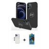 MARSİLYAN™- iPhone 12 Pro Max Kılıf Odak Form Prime - Siyah 18D Cam Ekran Koruyucu + Lacivert Shine Kamera Lens