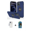 MARSİLYAN™- iPhone 12 Pro Max Kılıf Odak Form Prime - Siyah 18D Cam Ekran Koruyucu + Lacivert Shine Kamera Lens