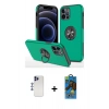 MARSİLYAN™- iPhone 12 Pro Max Kılıf Odak Form Prime - Siyah 18D Cam Ekran Koruyucu + Lacivert Shine Kamera Lens