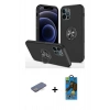 MARSİLYAN™- iPhone 12 Pro Max Kılıf Odak Form Prime - Siyah 18D Cam Ekran Koruyucu + Renkli Kamera Lens Koruma Cam - MI