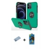 MARSİLYAN™- iPhone 12 Pro Max Kılıf Odak Form Prime - Siyah 18D Cam Ekran Koruyucu + Shine Kamera Lens Koruma Cam - MI