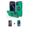 MARSİLYAN™- iPhone 12 Pro Max Kılıf Odak Form Prime - Siyah 18D Cam Ekran Koruyucu + Neon Fosforlu Kamera Lens - MI