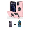 MARSİLYAN™- iPhone 12 Pro Max Kılıf Odak Form Prime - Siyah 18D Cam Ekran Koruyucu + Neon Fosforlu Kamera Lens - BZ