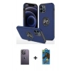 MARSİLYAN™- iPhone 12 Pro Max Kılıf Odak Form Prime - Siyah 18D Cam Ekran Koruyucu + Neon Fosforlu Kamera Lens - BZ