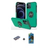 MARSİLYAN™- iPhone 12 Pro Max Kılıf Odak Form Prime - Siyah 18D Cam Ekran Koruyucu + Renkli Kamera Lens Koruma Cam - TU