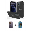 MARSİLYAN™- iPhone 12 Pro Max Kılıf Odak Form Prime - Siyah 18D Cam Ekran Koruyucu + Neon Fosforlu Kamera Lens - SI