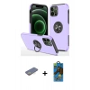 MARSİLYAN™- iPhone 12 Pro Max Kılıf Odak Form Prime - Siyah 18D Cam Ekran Koruyucu + Sarı Renkli Kamera Lens Koruma Cam