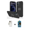 MARSİLYAN™- iPhone 12 Pro Max Kılıf Odak Form Prime - Siyah 18D Cam Ekran Koruyucu + Shine Kamera Lens - GD