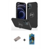 MARSİLYAN™- iPhone 12 Pro Max Kılıf Odak Form Prime - Siyah 18D Cam Ekran Koruyucu + Shine Kamera Lens Koruma Cam - SABE