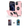 MARSİLYAN™- iPhone 12 Pro Max Kılıf Odak Form Prime - Siyah 18D Cam Ekran Koruyucu + Neon Fosforlu Kamera Lens - TU