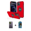 MARSİLYAN™- iPhone 12 Pro Max Kılıf Odak Form Prime - Siyah 18D Cam Ekran Koruyucu + Neon Fosforlu Kamera Lens - YL