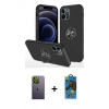 MARSİLYAN™- iPhone 12 Pro Max Kılıf Odak Form Prime - Siyah 18D Cam Ekran Koruyucu + Neon Fosforlu Kamera Lens - YL