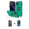 MARSİLYAN™- iPhone 12 Pro Max Kılıf Odak Form Prime - Siyah 18D Cam Ekran Koruyucu + Neon Fosforlu Kamera Lens - YL