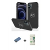 MARSİLYAN™- iPhone 12 Pro Max Kılıf Odak Form Prime - Siyah 20D Premium Cam Ekran Koruyucu + Gold Shine Kamera Lens Koruma Cam
