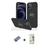 MARSİLYAN™- iPhone 12 Pro Max Kılıf Odak Form Prime - Siyah 20D Premium Cam Ekran Koruyucu + Metal Kamera Lens Koruma Cam - KI