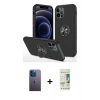 MARSİLYAN™- iPhone 12 Pro Max Kılıf Odak Form Prime - Siyah 20D Premium Cam Ekran Koruyucu + Neon Fosforlu Kamera Lens - MI